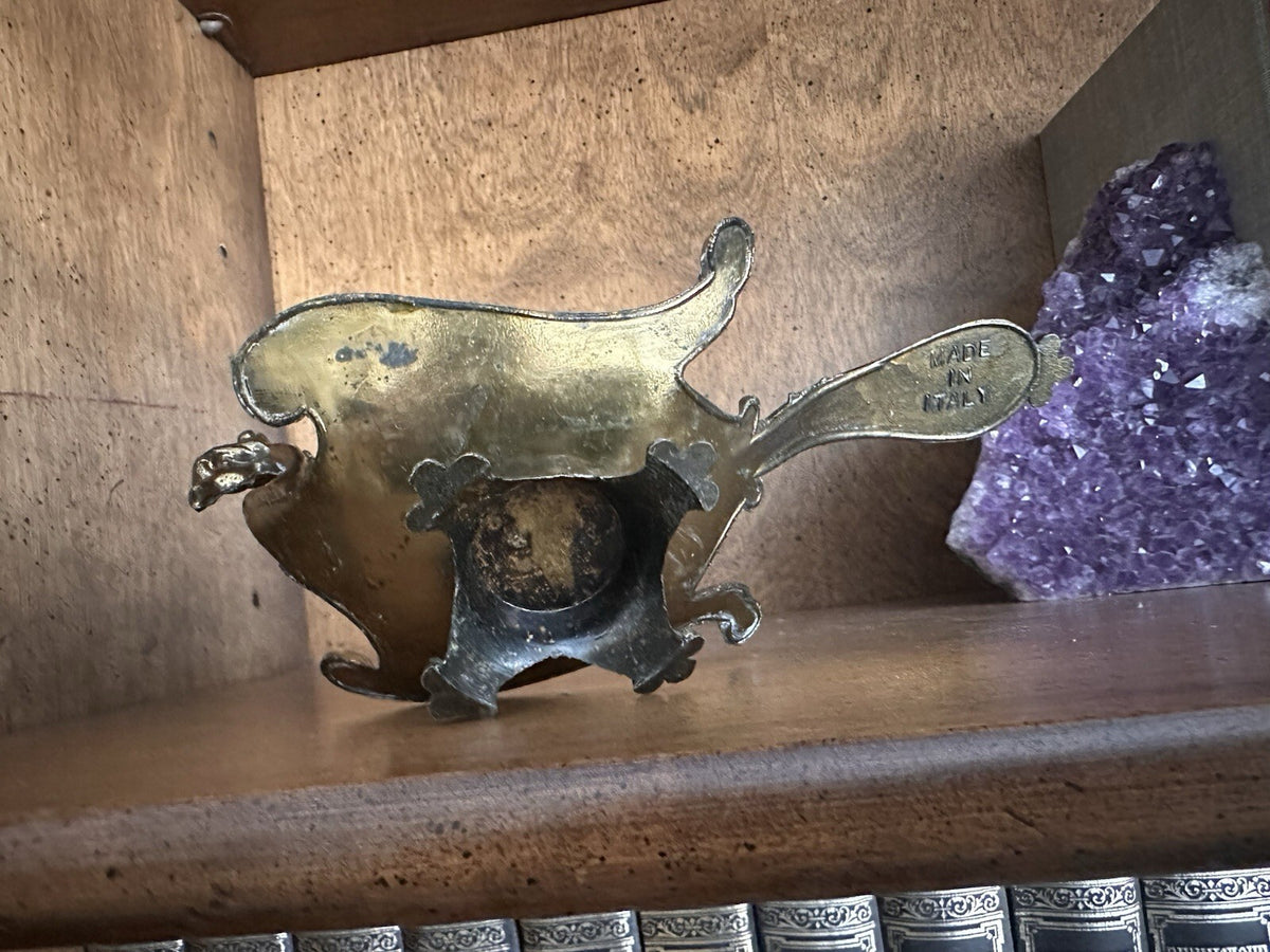 Vintage Italian brass peacock chamberstick candle holder, photo 7