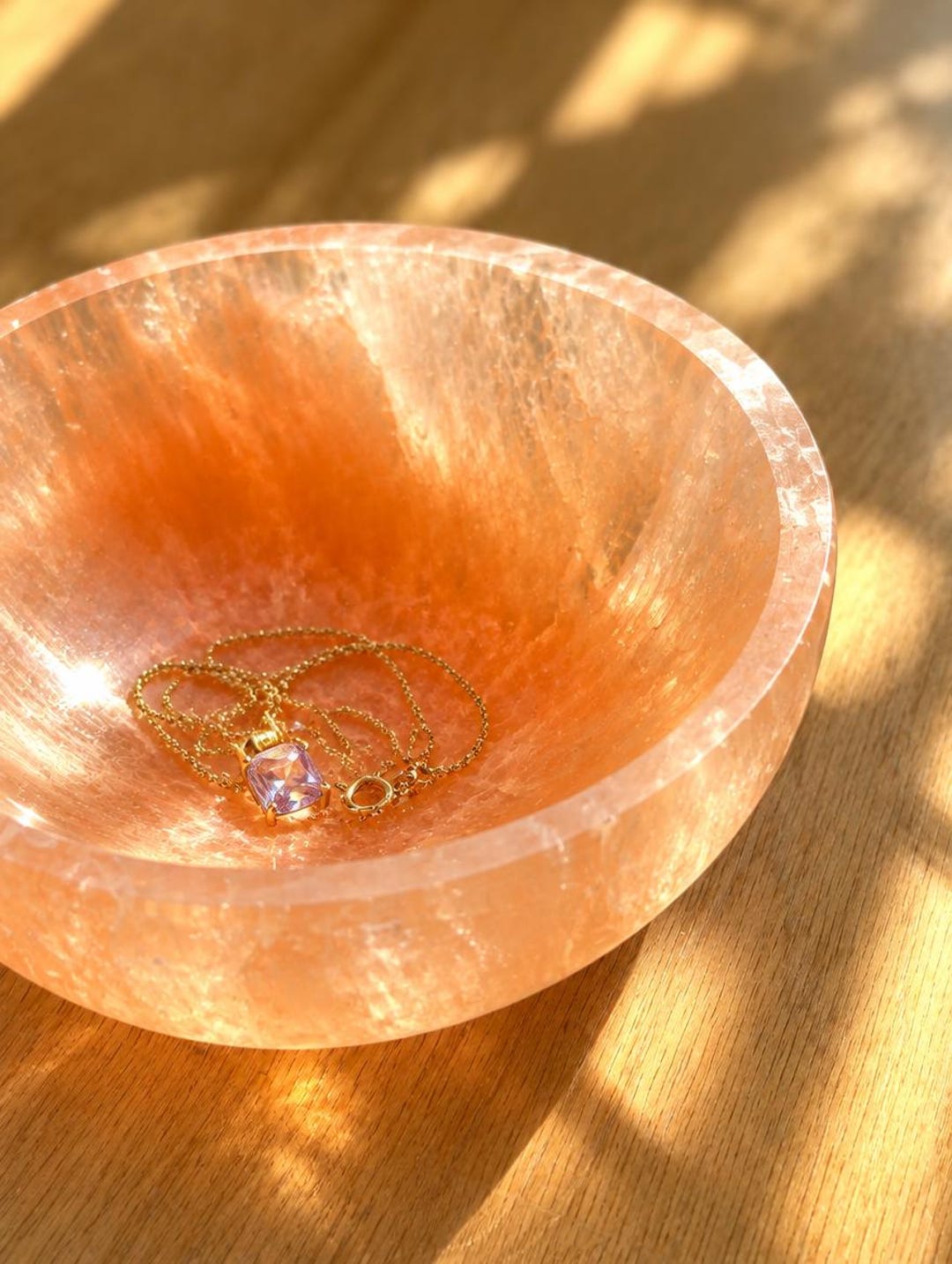 Peach selenite bowl ring dish