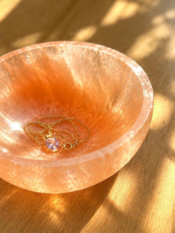 Peach selenite bowl ring dish