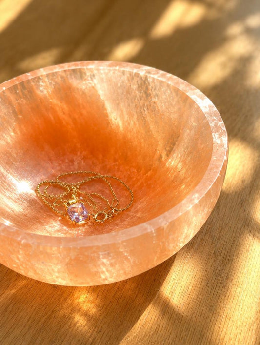 Peach selenite bowl ring dish