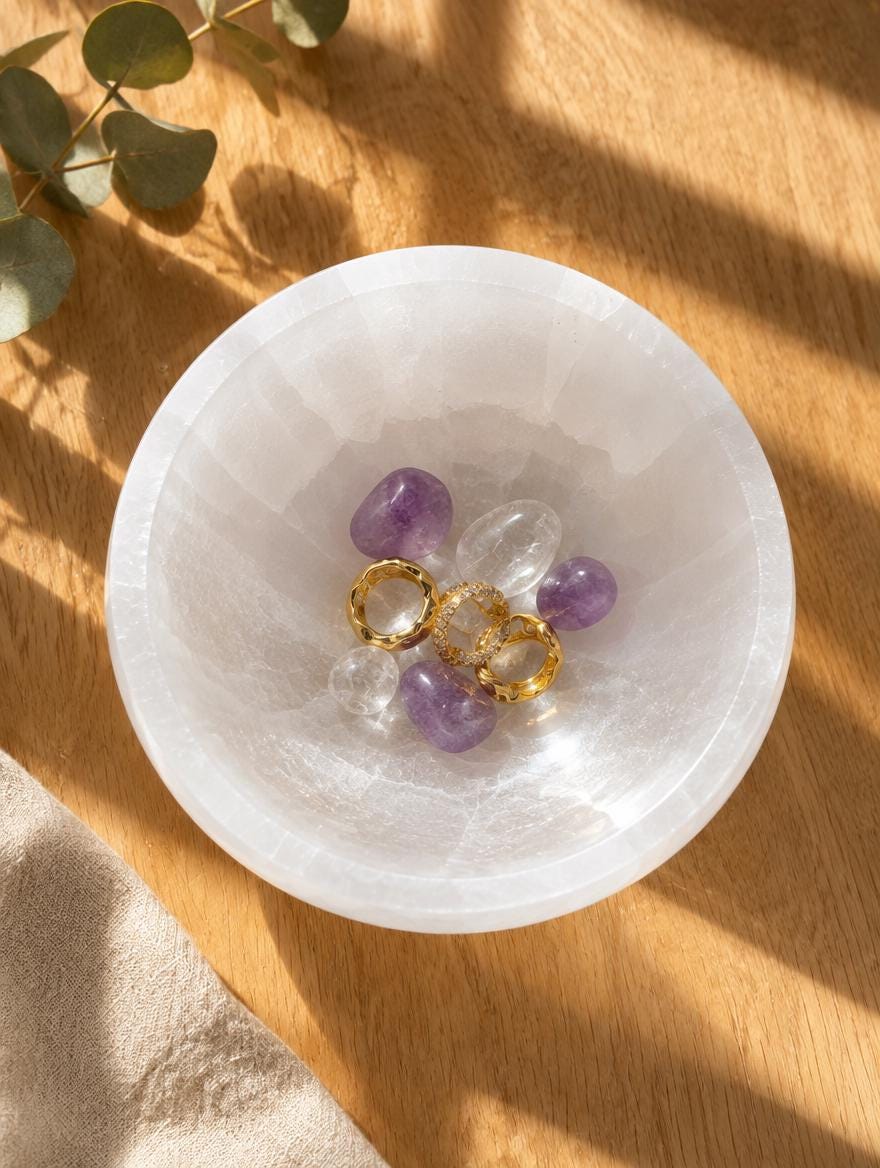 Large white selenite charging bowl, crystal cleansing bowl and jewelry dish